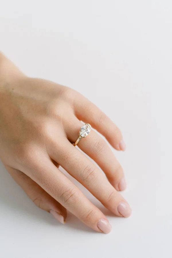 2ct East West Oval Moissanite Half Bezel Ring