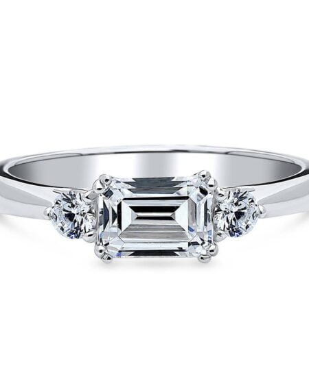 Emerald Moissanite Trilogy Ring