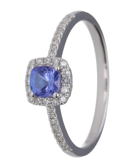 Cushion Tanzanite and Diamond Ring
