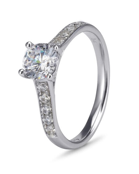 White Gold Solitaire Pave Ring