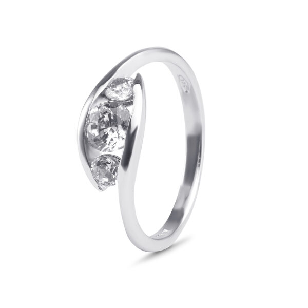White Gold Trinity Swirl Ring With Cubic Zirconia