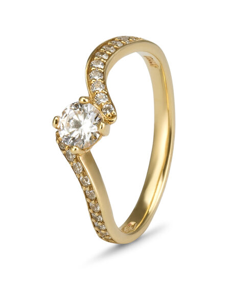 Gold Solitaire Pave Ring