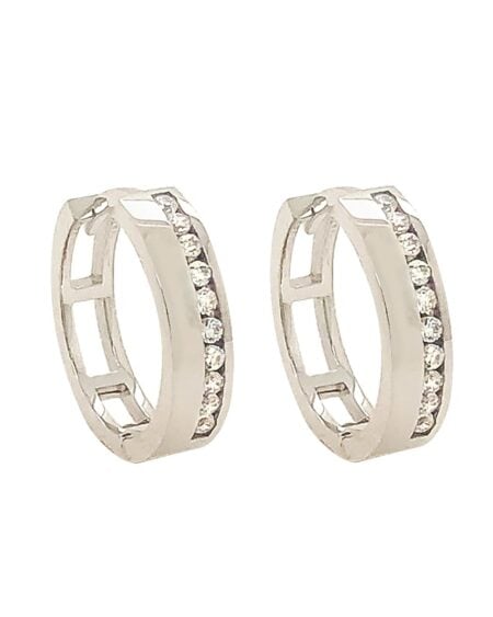 CZ White Gold Huggie Earrings