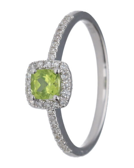 Cushion Peridot Diamond Ring