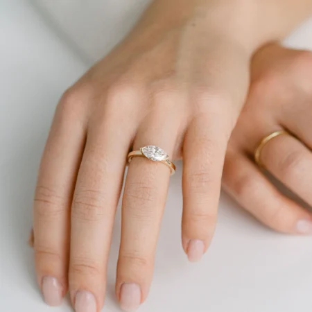 Half Bezel Marquise Moissanite Ring