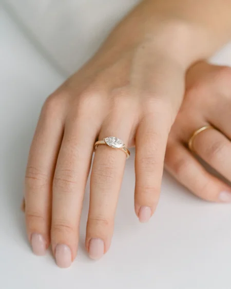 Half Bezel Marquise Moissanite Ring
