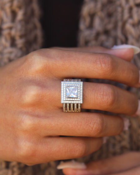 Sterling Silver Princess Double Halo Statement Ring