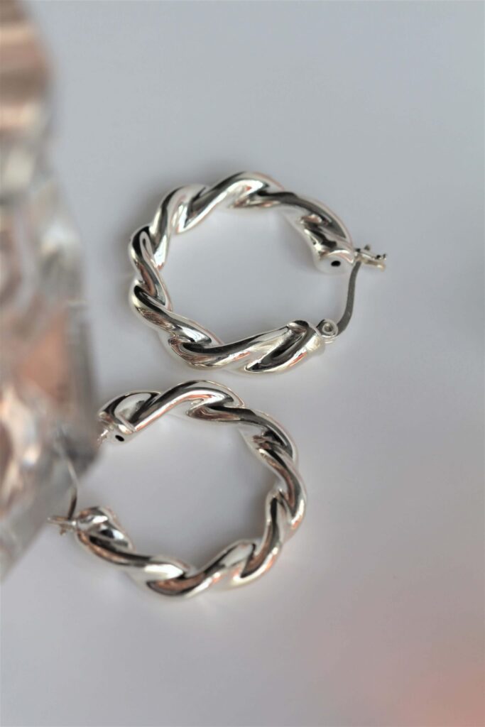 Twisty Hoop Earrings in Silver main image 1