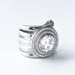 STERLING SILVER WIDE BAND RING WITH BIG CENTRE STONE