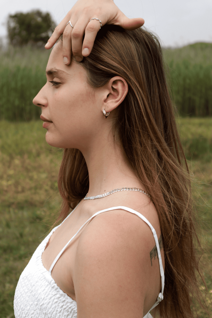 Tri Colour Gold Triple Hoop Earrings – 10mm__Model
