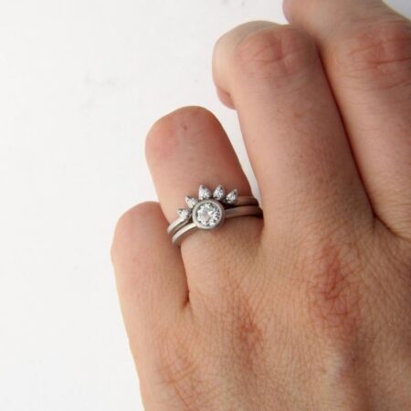 Moissanite Crown Wedding Ring Set