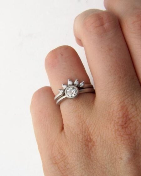 Moissanite Crown Wedding Ring Set