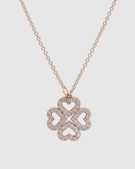 9ct Gold Heart Clover Pave Diamond Necklace