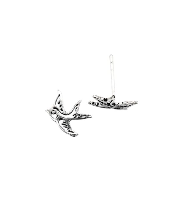 Silver Swallow Stud Earrings