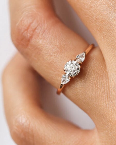Round Pear Moissanite Trilogy Ring
