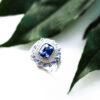 Blue Sterling Silver Round and Marquise Halo Statement Ring