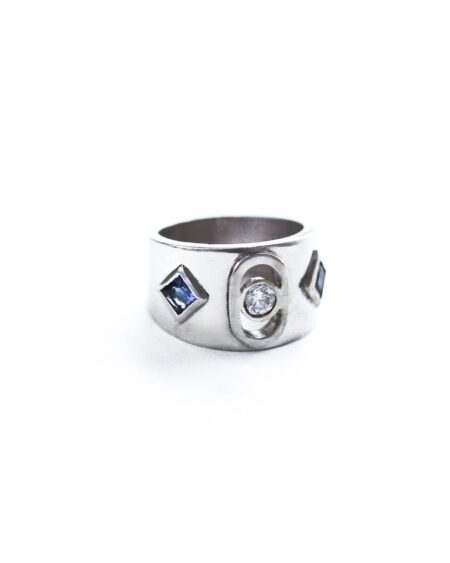 Custom Sterling Silver Bezel Blue Statement Ring-2