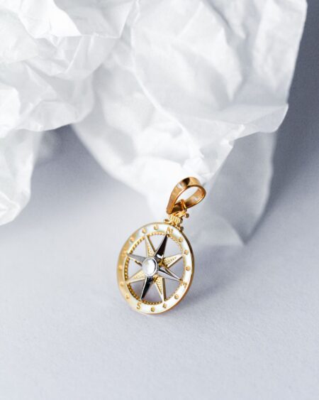Two-Tone Nautical Compass Pendant