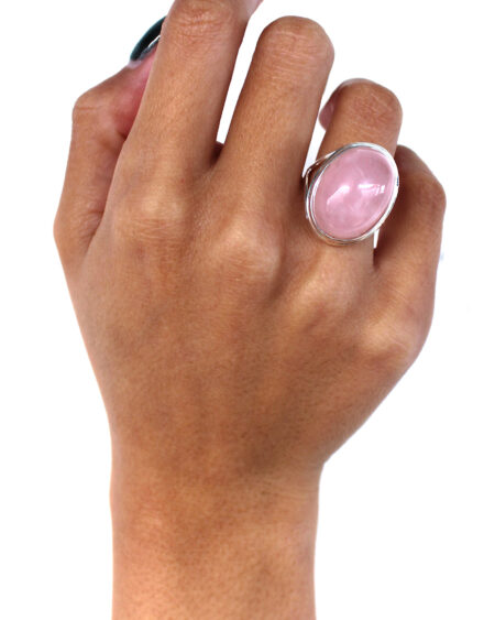 Silver Rose Quartz Oval Statement Ring