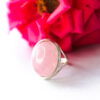 Sterling Silver Natural Rose Quartz Oval Ring