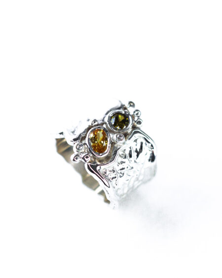 Custom Citrine And Topaz Silver Abstract Rings