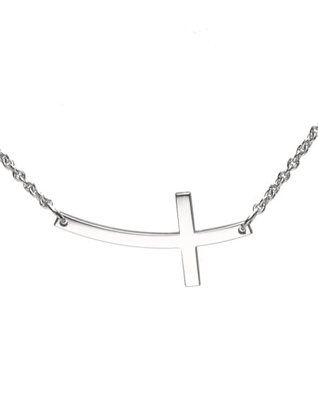 Large Curved Cross on Chain Silver