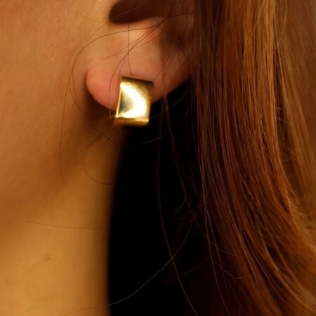 Gold Contemporary Cube Huggies Earrings