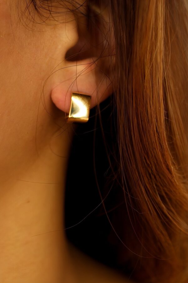 Gold Contemporary Cube Huggies Earrings