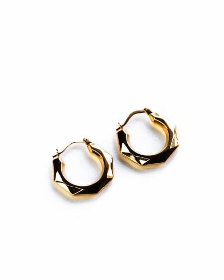 Gold Faceted Creole Hoop Earrings
