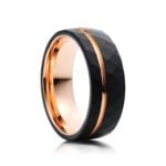 Tungsten Ring Black Hammered With Rose Gold