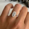 Emerald Cut Moissanite Vintage Halo Engagement Ring