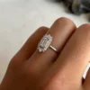 Emerald Cut Moissanite Vintage Halo Engagement Ring