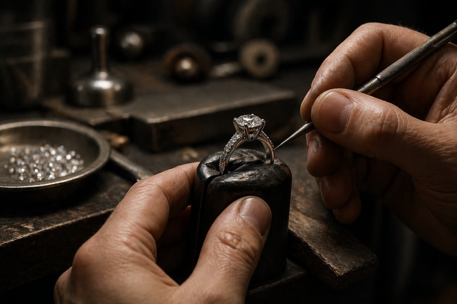 Bespoke engagement ring being crafted