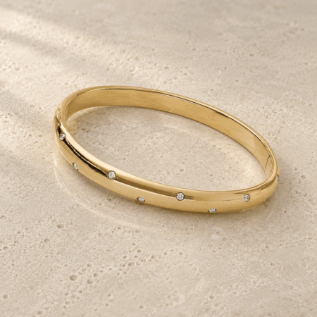 9ct Gold Hinged Bangle with lab diamonds 0.10ct lab-grown diamonds