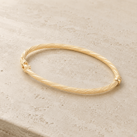 9ct Gold Textured Twist Hinge Bangle