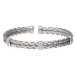 Sterling Silver Cubic Zirconia Woven Bangle