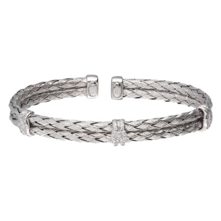 Sterling Silver Cubic Zirconia Woven Bangle