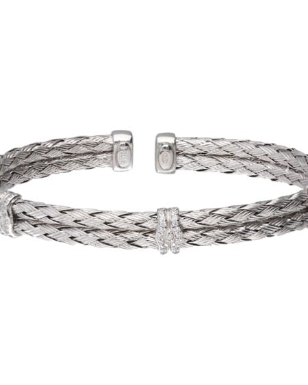 Sterling Silver Cubic Zirconia Woven Bangle
