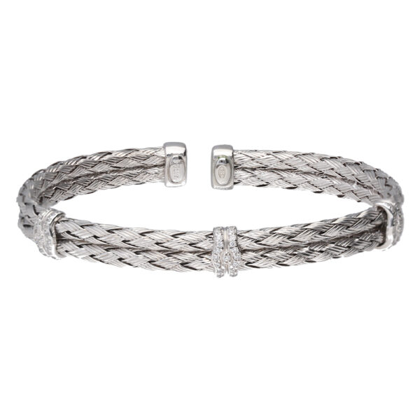 Sterling Silver Cubic Zirconia Woven Bangle