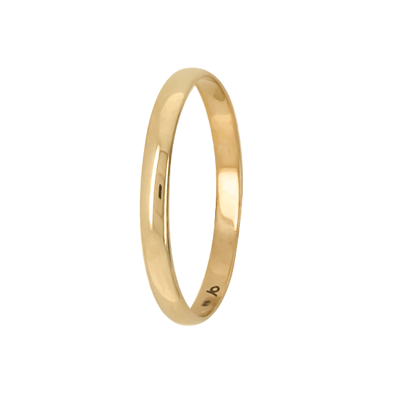 9ct Gold Light Comfort Fit Wedding Band (2mm)