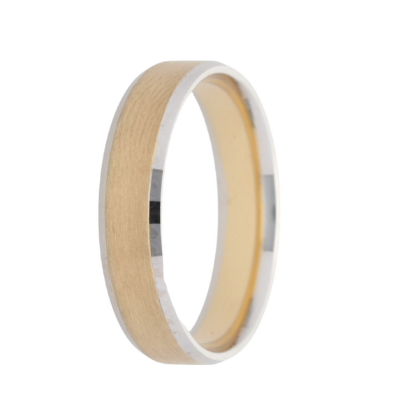 9ct Gold Satin Centre with White Gold Polished Rim Wedding Band