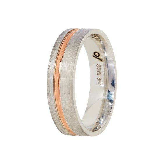 9ct Gold & Silver Wedding Band, Rose Gold Inlay (6mm)