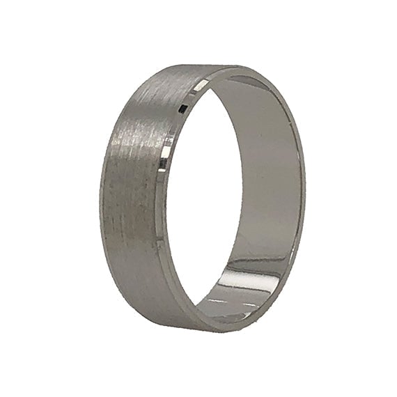 9ct White Gold Bevel Edge Satin Wedding Band (6mm)