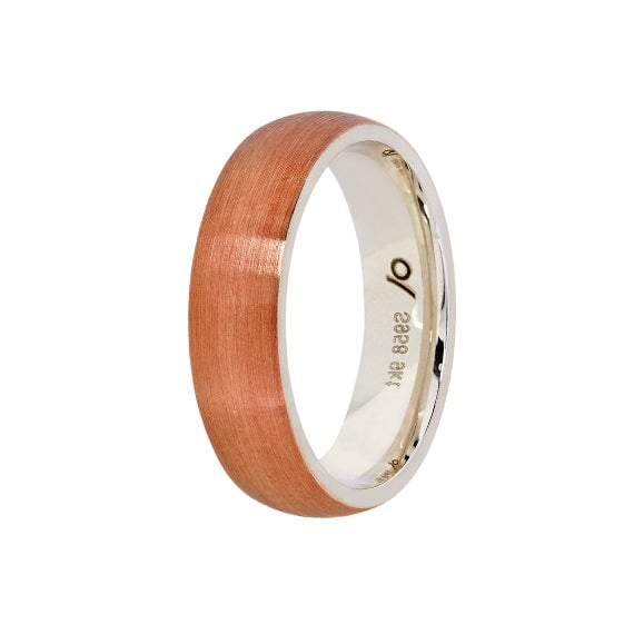9ct Rose Gold & Silver Wedding Band, Domed Brushed (6mm)