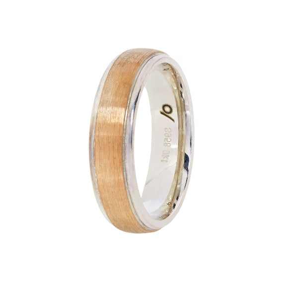 9ct Yellow Gold & Silver Domed Brush with Rim Wedding Band (6mm)