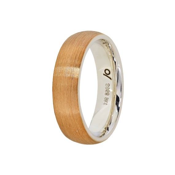 9ct Yellow Gold & Silver Wedding Band, Domed Brushed (6mm)
