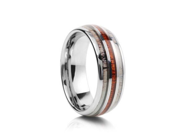 8mm Antler and Wood Inlay Tungsten Wedding Ring