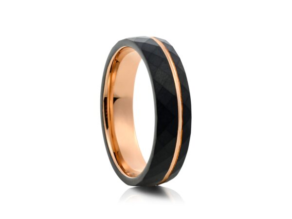 6mm Black Hammered With Rose Gold Detail Tungsten Ring