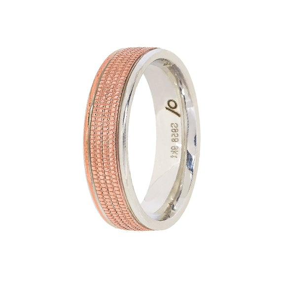 9ct Rose Gold & Silver Wedding Band, Milgrain Inlay (6mm)