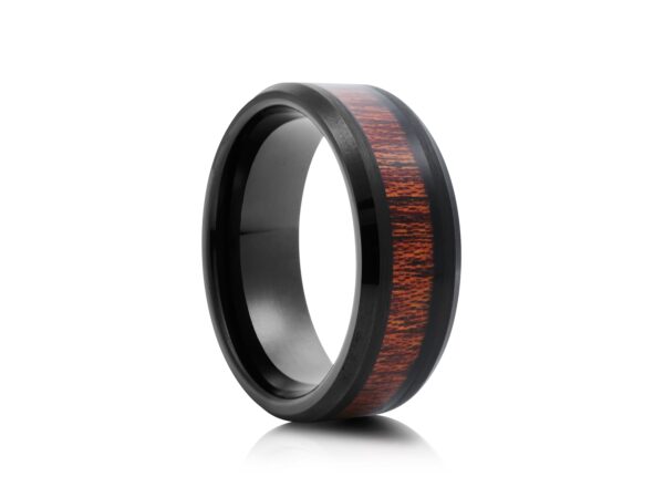 8mm Black Tungsten Ring with Wood Inlay